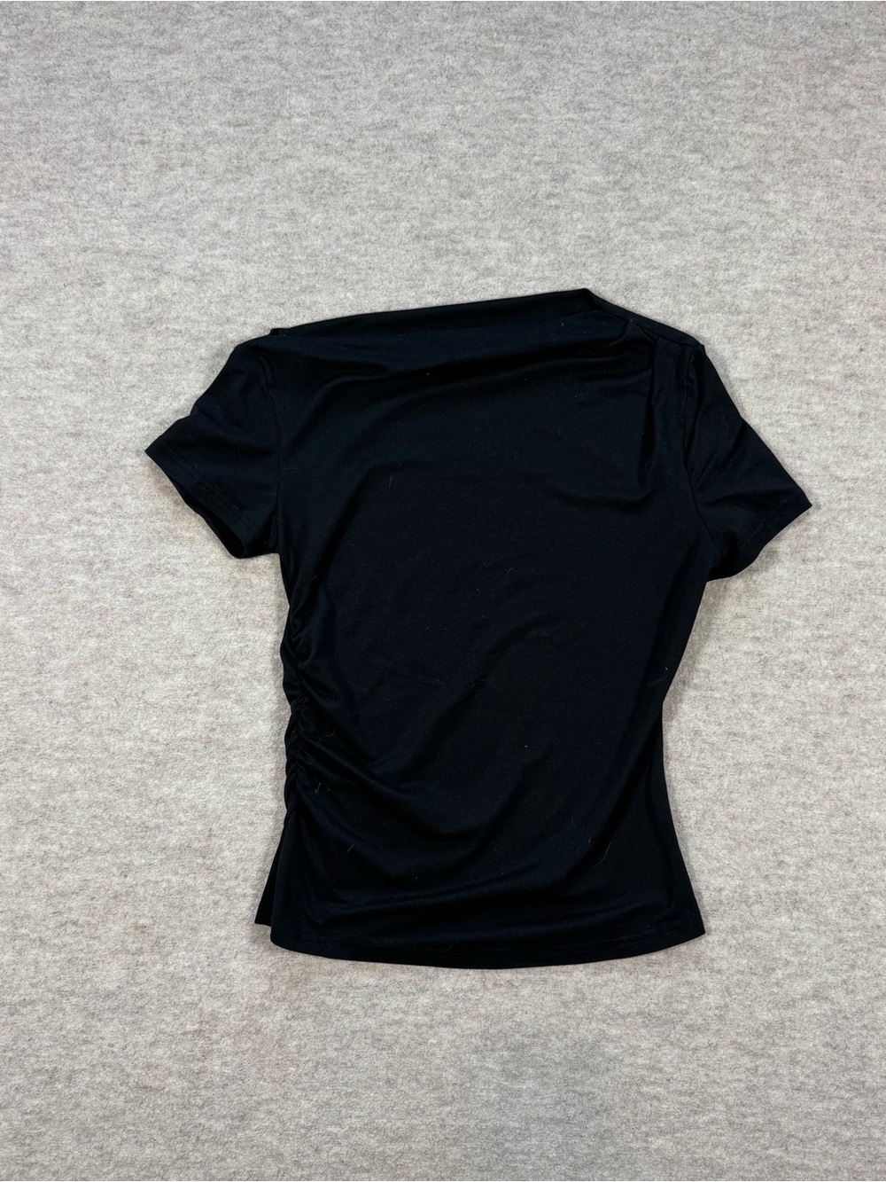 Vintage Black Short-Sleeve Ruched Crop Top